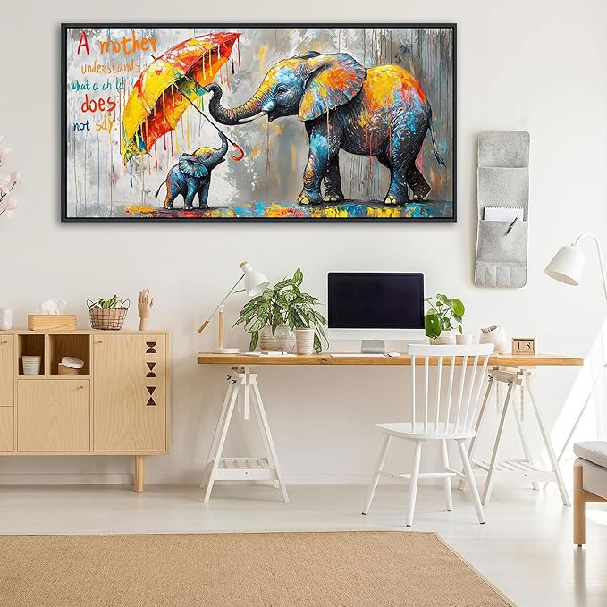 QZQCBLC Large Canvas Wall Art - Abstract Modern Street Art Graffiti Pictures Artwork Inspirational Animal Elephant Painting for Living room Bedroom Children's Room Framed Wall Decor 24x48 IN