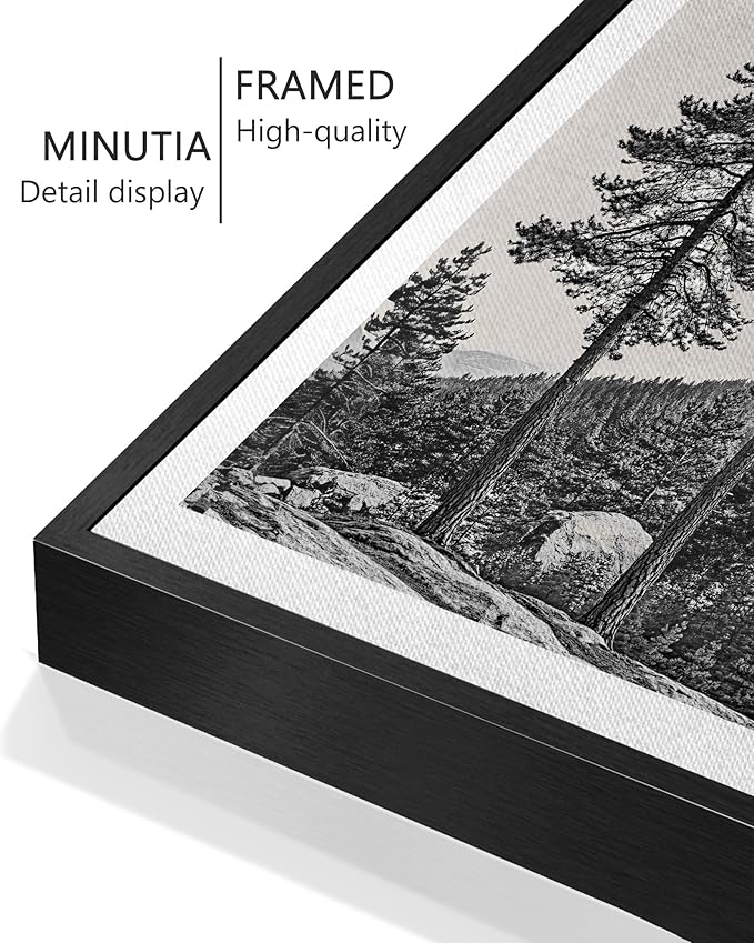 KUVIOKE Vintage Black Gray Forest Wall Art Framed Antique Retro Tree Prints Modern Rustic Artwork Bedroom Living Room Ready to Hang 12x16in (Black Framed)