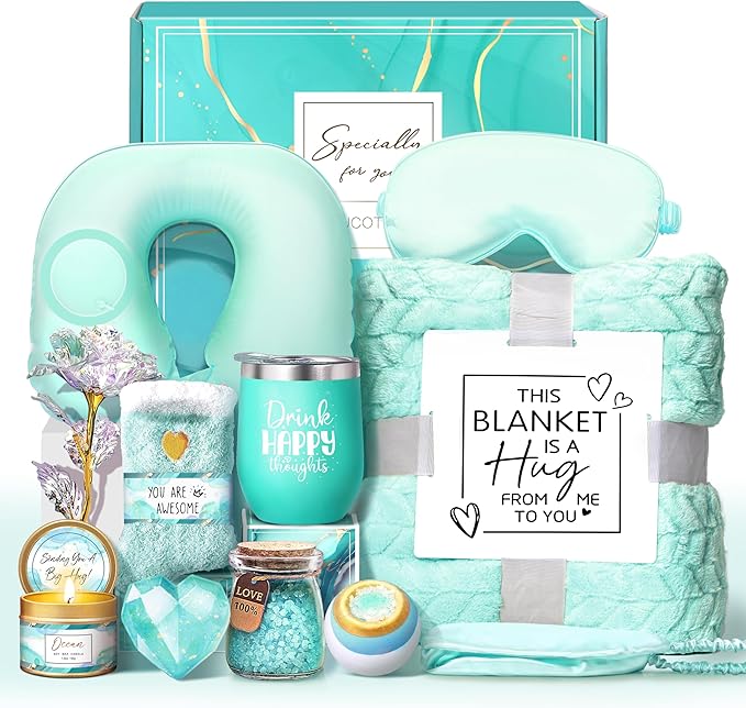 LUCOTIYA Birthday Gifts for Women Self Care Gifts Get Well Soon Gifts,Ocean Relaxing Spa Gift Basket Care Package with Blanket, Idea Thinking of You Gifts for Mom Her Best Friends Sister Wife