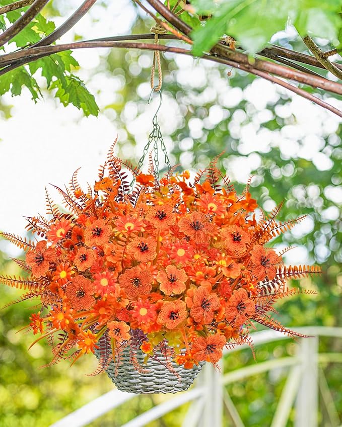 40 Pcs Fake Fall Flowers Artificial Fall Plants Outdoor Faux Fall Flower Decorations for Home Kitchen Bathroom Porch Patio Classroom Office Window Box Thanksgiving Harvest