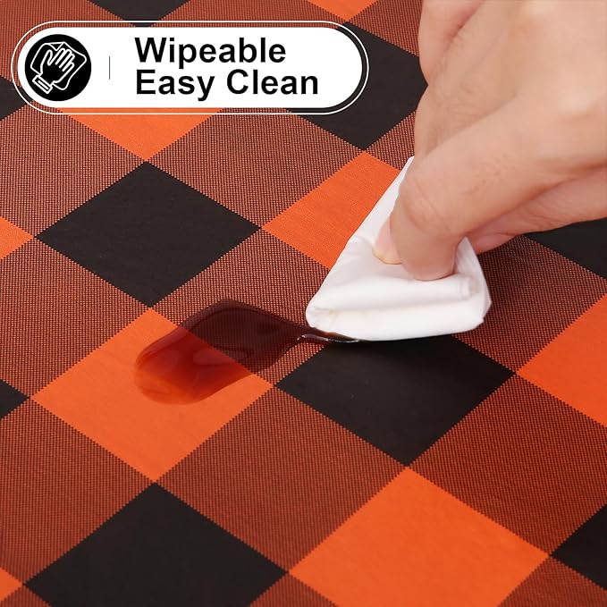 misaya Rectangle Waterproof Vinyl Table Cloth, Buffalo Flannel Backed Tablecloth, Wipeable Plastic Table Cover for Fall, Halloween (60" x 102", Orange and Black)