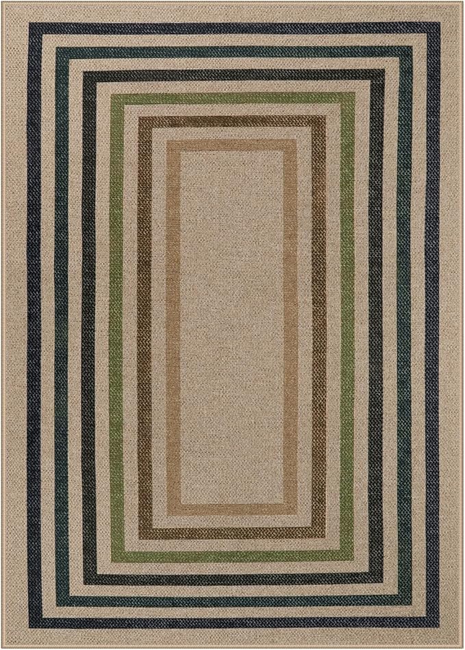 Lahome Modern Geometric Easy Jute Rug, Washable 5x7 Indoor Outdoor Rugs Farmhouse Large Dining Room Bedroom Carpet, Contemporary Non Slip Natural Throw Mat for Backyard Office RV