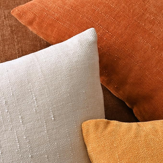 Set of 4 Soft Textured Decorative Throw Pillow Covers 22x22 Inch Cozy Farmhouse Cushion Cover Square Accent Pillow Cases for Bed Couch Sofa Living Room, Rust