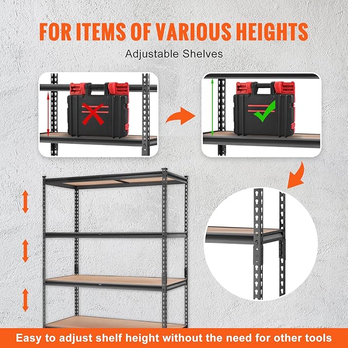 VEVOR Storage Shelving Unit, 5-Tier Adjustable Storage Shelves, 48" L x 24" W x 72" H Heavy Duty Garage Storage Shelves, Metal Shelves for Kitchen Pantry Basement Bathroom Laundry