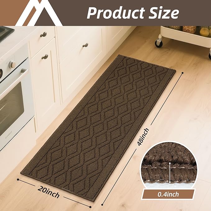 COSY HOMEER-Kitchen-Rugs-and-Mats 20"x48" Non Slip Kitchen Mats for Floor Absorbent Washable Kitchen Runner Standing Floor Mat for Sink Mat,Entry,Laundry,Polypropylene,Brown