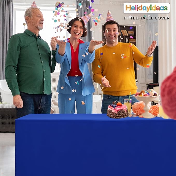 Open Back Fitted Tableclothss for 4 Ft Rectangle Table, 3-Sided Solid Table Covers 24x48 Inch for Craft Fairs, Banquets, Trade Show Display, Royal Blue,4 Pcs