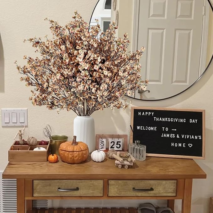 Sggvecsy 15 Pcs Babys Breath Artificial Flowers Gypsophila Bouquets Bulk Real Touch Fake Silk Flowers for Home DIY Floral Arrangement Table Centerpiece Fall Thanksgiving Autumn Decoration (Skin Brown)