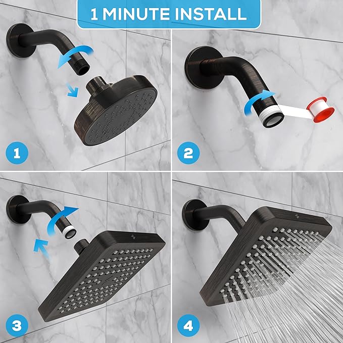 SparkPod Shower Head - High Pressure Rain - Premium Quality Luxury Design - 1-Min Install - Easy Clean Adjustable Replacement for Your Bathroom Shower Heads (Vintage Oil Rubbed Bronze, 6 Inch Square)