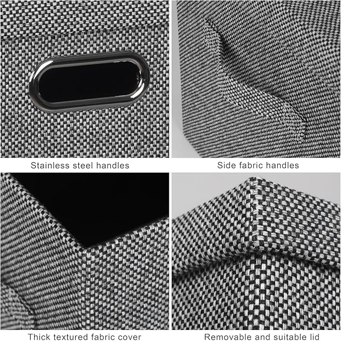 Large 17" 36 Quart Collapsible Stackable Storage Bins with Lids, 3 Packs Black and White Mix Linen Fabric Closet Boxes with Lids, Storage Cube Baskets Container Organizers (17x12x11)