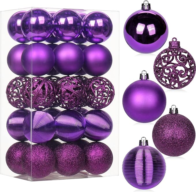 30PCS 2.36" Christmas Ball Ornaments Shatterproof Purple Christmas Tree Decorations Xmas Tree Balls Halloween Ornaments Décor
