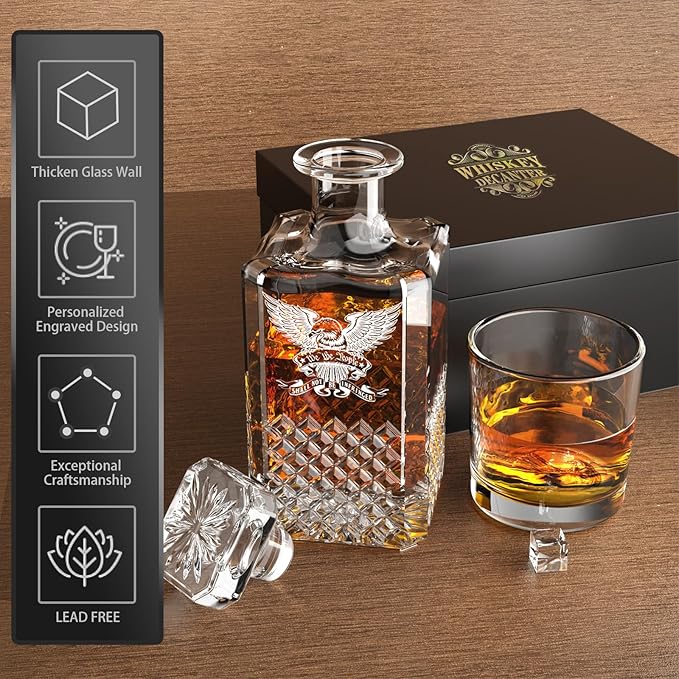 FURSARCAR Retired Gifts for Men Dad, Whiskey Decanter Set with 2 Glasses, Cool Fathers Birthday Present from Daughter Son, Christmas Retirement Gift Liquor Decanter Sets for Man