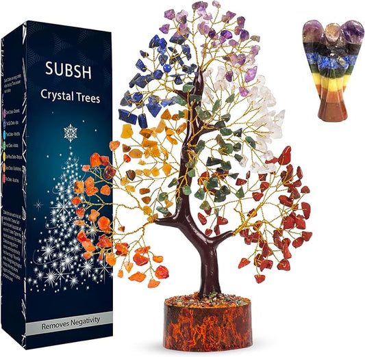 Chakra Tree of Life with Healing Angel, Crystal Tree for Positive Energy, Seven Chakra Tree, Gemstone Tree - Birthday Gifts for Mom, Office Decor, Chakra Stones, Crystals and Healing Stones 10-12"