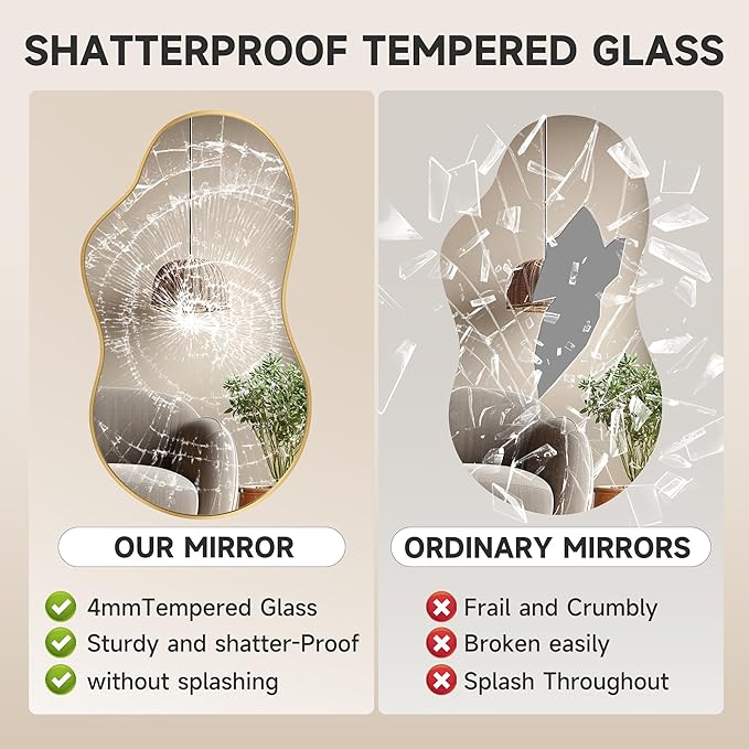 Hasipu Irregular Wall Mirror - 24"x35" Gold Irregular Abstract Mirror for Wall Asymmetrical Wall Mirrors Decorative Modern for Living Room Bathroom,Bedroom,Hallway