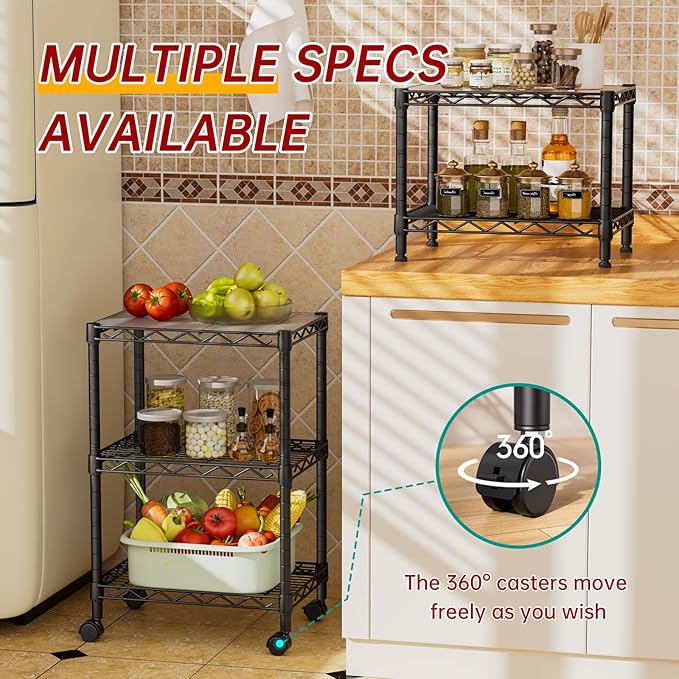 3 Tier Adjustable Storage Shelves Heavy Duty Metal Utility Shelf Wire Shelving Unit Organizer Rack for Home Kitchen Office Bathroom Pantry Room 12" D x 18" W x 30" H