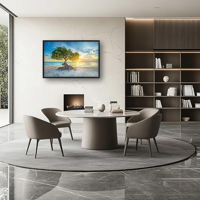 Beach Tree Large Framed Wall Art Sunrise Coastal Sea Pictures Oversized Tree of Life Wall Decor Canvas Print Painting Aesthetic Modern Artwork for Living Room Bedroom Office Bathroom Home Decor 36L"x24W"