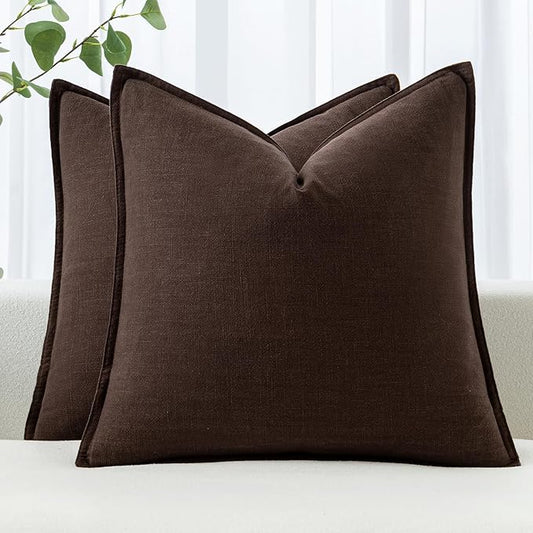 MIULEE Decorative Linen Euro Sham Pillow Covers 24x24 Dark Brown Boho Farmhouse Neutral Couch Throw Pillows for Bed Pack of 2 Accent Modern Pillowcase Sofa Livingroom Home Decor