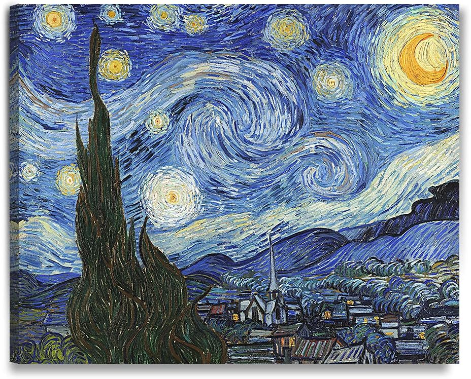 DECORARTS - Starry Night. Vincent Van Gogh Art Reproduction. Giclee Print on Canvas. Wall Art for Home. 40x32