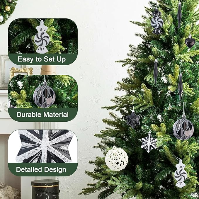 73 Pcs Christmas Ball Ornaments, Tree Decoration Set Christmas Ball Shatterproof Hanging Ornament Decorations for Christmas Tree (Black)