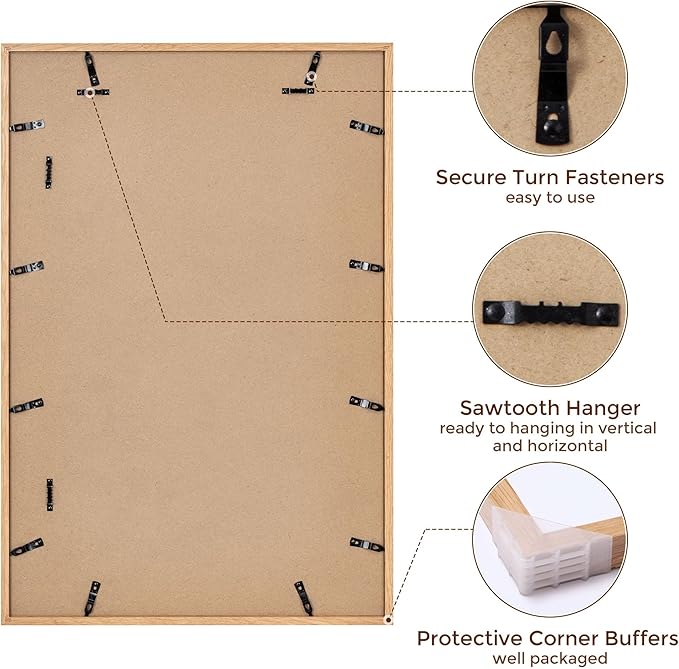 20x30 Oak Wood Picture Frame, 20"x30" Poster Frame for Wall, 20x30 Picture Frame with Mat for 16x24, 20 x 30 Picture Frames with Real Glass (Beige Oak Color, 2 Pack)