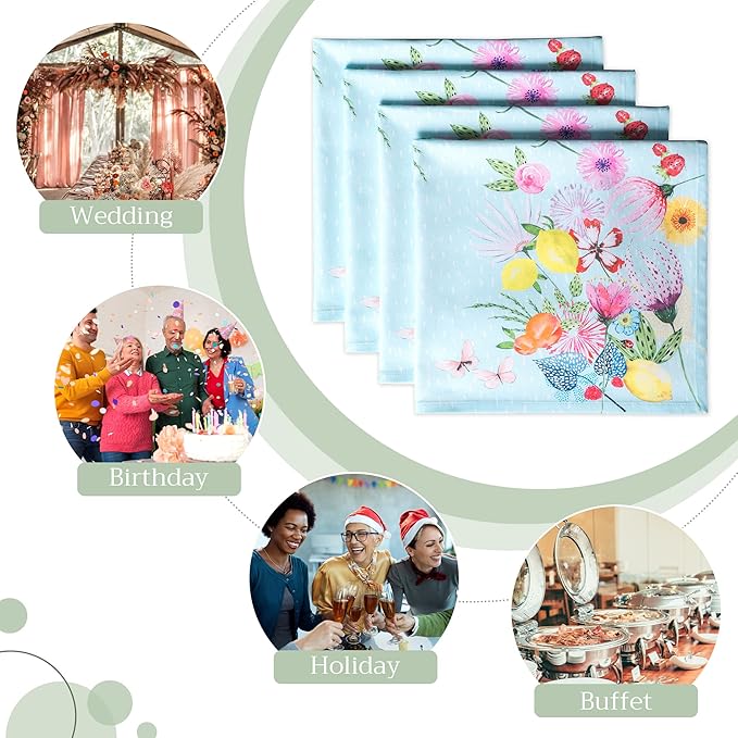 Maison d' Hermine Cloth Napkins Set of 4 100% Cotton Everyday Reusable Square Napkins Cloth Washable, Dinner, Party, Wedding, Restaurant, Spring/Summer (Jardin D'Ete - Mint, 20" x 20")