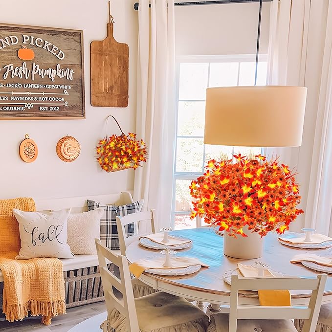 24 Pcs Fake Fall Flowers for Outdoors UV Resistant Artificial Fall Flowers Faux Fall Plants Decorations for Outside Home Porch Planter Patio Window Box Fall Decor