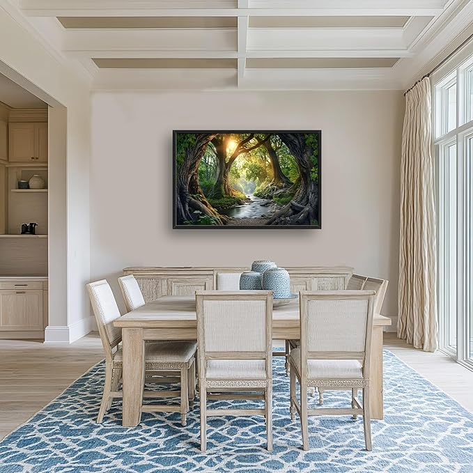 Rainforest Large Framed Wall Art Forest Tree of Life Landscape Sunrise Pictures Oversized Tree Nature Scenery Wall Decor Canvas Print Painting Aesthetic Modern Artwork for Living Room Bedroom Office Bathroom Home Decor 36L"x24W"