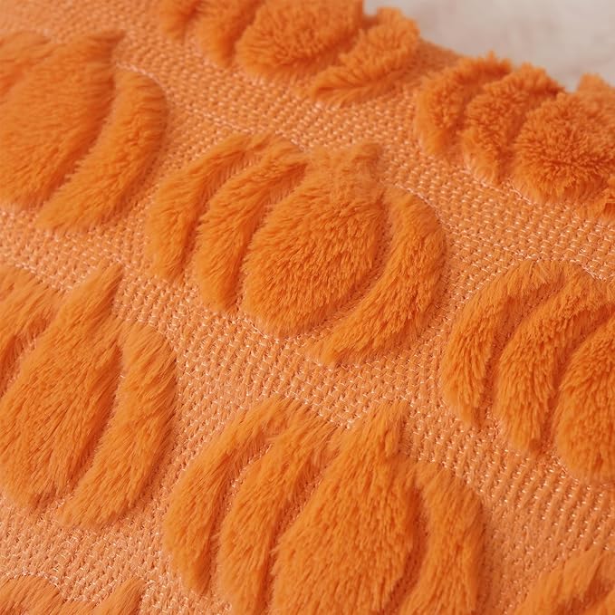 GEEORY Fall Orange Pumpkin Throw Pillow Covers, 26x26 Inch (Set of 2), Soft Faux Fur Wool, Farmhouse Style for Autumn Home Sofa Decor GC018-26