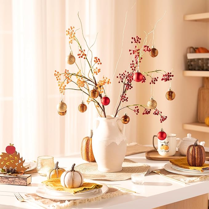 Valery Madelyn 1.57 Inches Small Christmas Tree Decorations Ornament Set for 4th of July Fall Halloween, 24ct Red and Brown Shatterproof Hanging Ball Ornaments Holiday Party Decor