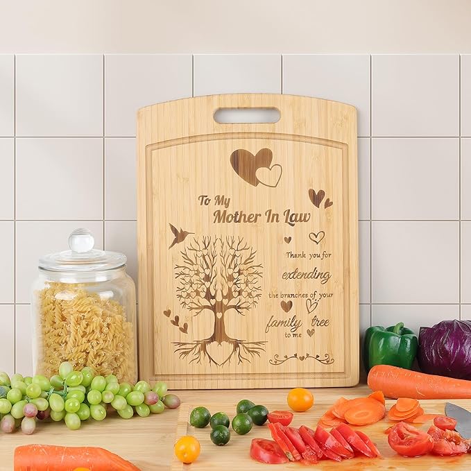 Joeyan Mother-in-Law Gift from Daughter-in-Law Son-in-Law, Personalized Engraved Cutting Board Kitchen Present for Birthday Christmas, Large Size, Heavy Duty, 16x12x0.8"