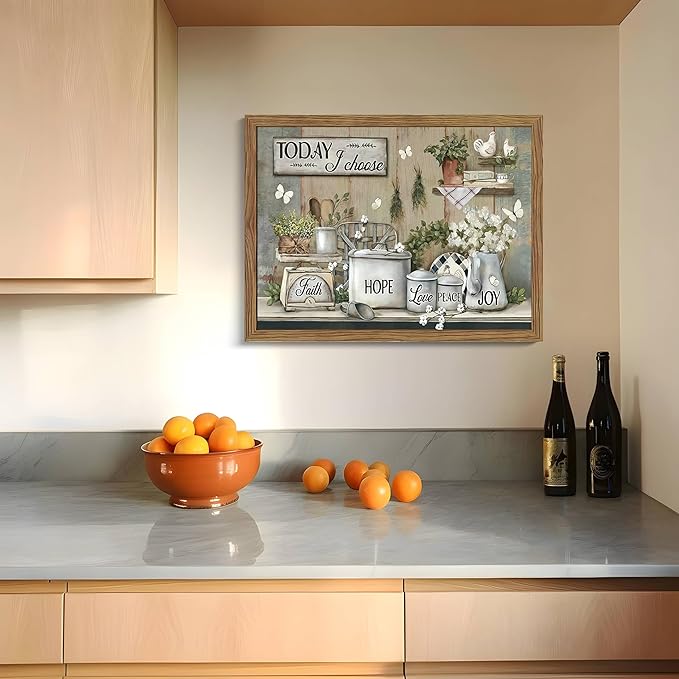 Rustic Kitchen Wall Art, Farmhouse Inspirational Canvas Wall Decor Paintings, Kitchen Flower Butterfly Posters Prints Pictures Artwork for Bathroom Dining Room Bedroom 12x16 Inch Wood Framed