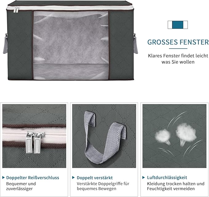 Large Storage Bags, 2 Pack Clothes Storage Bins Foldable Closet Organizers Storage Containers with Durable Handles Thick Fabric for Blanket Comforter Clothing Bedding 90 L