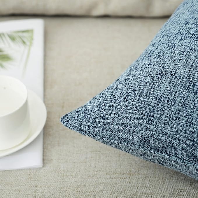 HPUK Linen Throw Pillow Covers Pack of 2, 18x18 Inch Accent Cushion Covers for Living Room, Bedroom, Decorative Solid Color Pillow Covers for Couch, Sofa, Chair, Blue