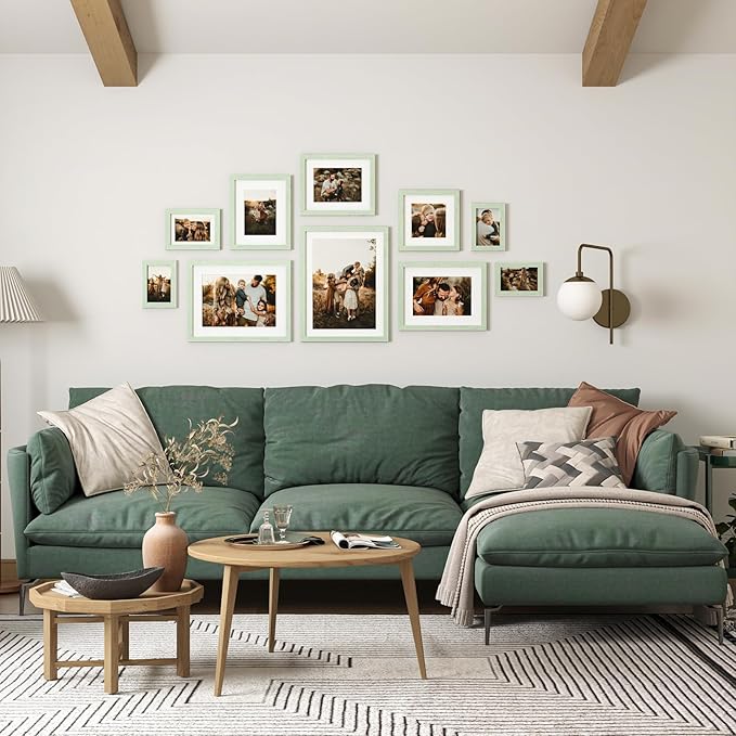 Egofine 4x6 Picture Frames Set of 4, Made of Solid Wood Covered by Plexiglass 3.5x5 with Mat or 4x6 without Mat, for Table Top Display and Wall Mounting Photo Frame Rustic Green