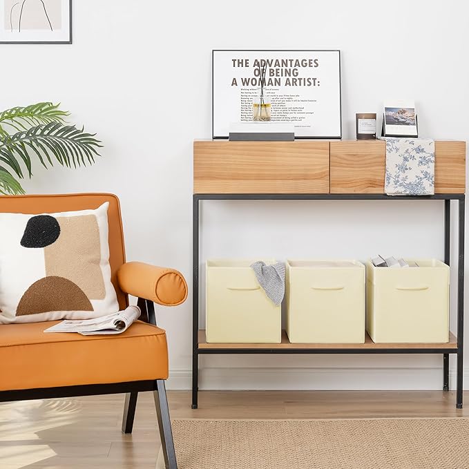 StorageWorks Beige Storage Cubes, 11 Inch Cube Storage Bins with Handle, Cube Storage Organizer Bins for Shelves and Closet, Collapsible Storage Bins, 4-Pack