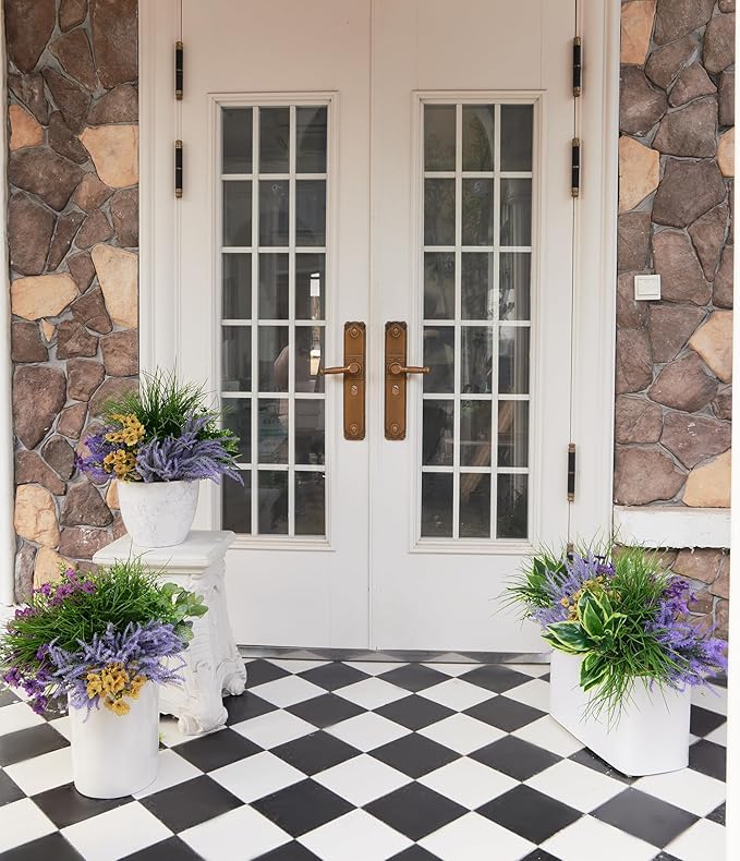 25Pcs Outdoor Artificial Boxwood UV Resistant Fake Stems Plants, Faux Plastic Greenery for Indoor Outside Hanging Plants Garden Porch Window Box Home Wedding Farmhouse Décor