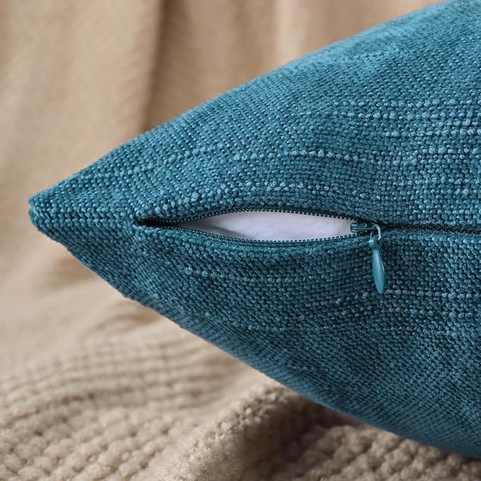 Set of 4 Soft Textured Decorative Throw Pillow Covers 20x20 Inch Cozy Farmhouse Cushion Cover Square Accent Pillow Cases for Bed Couch Sofa Living Room, Teal