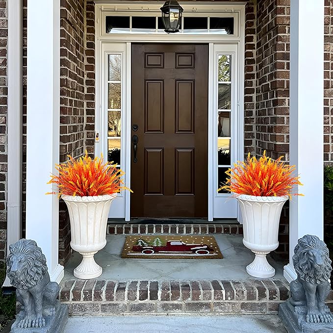 Artificial Fall Outdoor Faux Plants Decoration, 12 Bundles Fake Monkey Grass for Autumn Indoor Decor, Fall Lavender Flower Shrubs UV Resistant Bush Planter No Fade for Garden Porch Balcony(Mix)