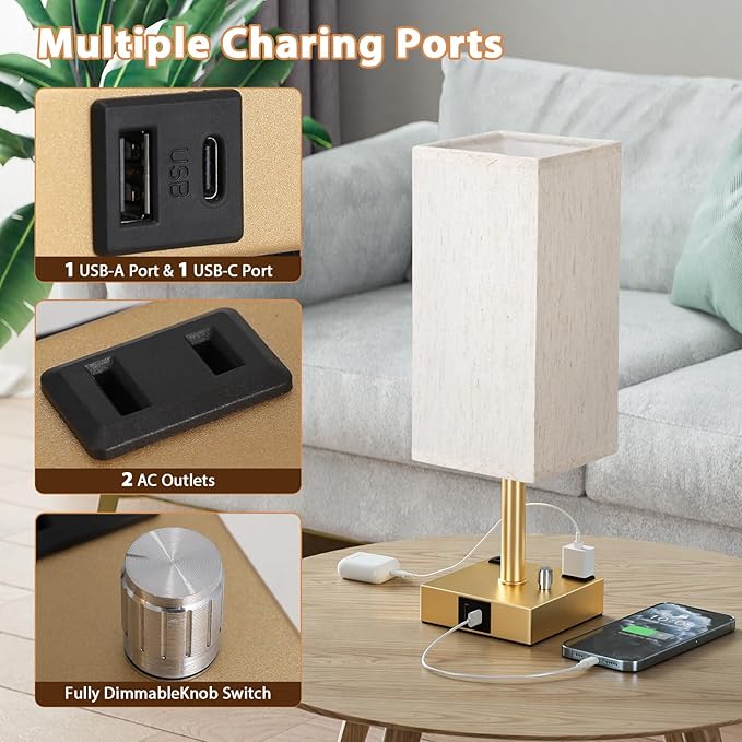 aooshine Gold Fully Dimmable Nightstand Lamps