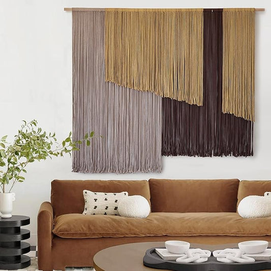 Jakalin Large Macrame Wall Hanging 57" Wx43 L Dip-Dyed Fiber Wall Decor Bohemian Handmade Apartment Dorm Gallery Art Living Room Wedding Wall Art