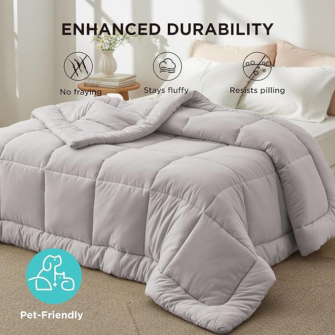 Bedsure Comforter Duvet Insert - Quilted Comforters Oversized King, All Season Duvet, GentleSoft Down Alternative Bedding, with 8 Tabs, Gifts for Women/Men, Light Grey, Oversized King 116 x 98 Inches