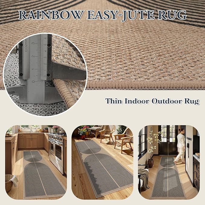 Lahome Modern Rainbow 2x8 Runner Rug, Washable Hallway Kitchen Runner Rugs with Rubber Backing Farmhouse Indoor Outdoor Carpet, Contemporary Non Slip Carpet for Entry Bedroom Porch