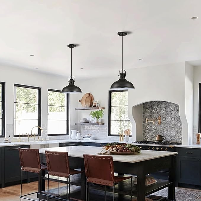 Doraimi Lighting 3 Pack 1 Light Pendant Light Industrial Vintage Fixtures Metal Chandelier Lights Painting Black Finish,Ceiling Lamp for Kitchen Home Island Dining Room Bedroom Farmhouse