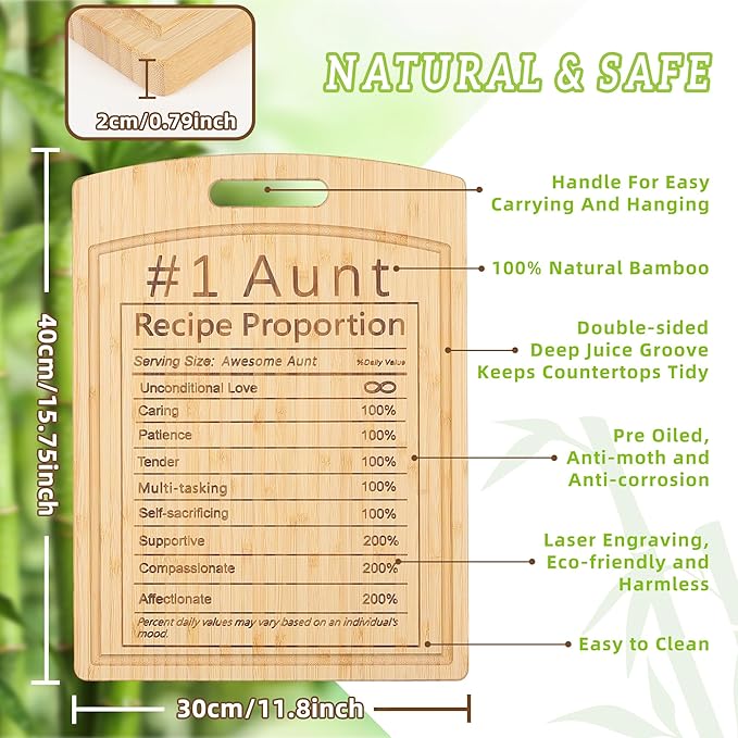Joeyan Anut Birthday Recipe Cutting Board Gift from Niece Nephew, Personalized Engraved Kitchen Present Christmas, Large Size, Heavy Duty, 16x12x0.8"