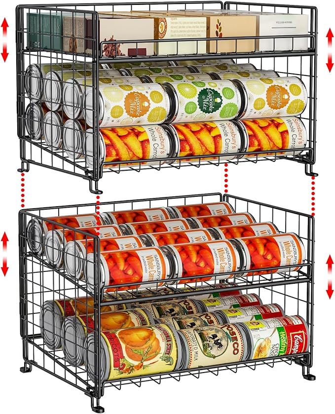 2-Pack Stackable Rack Organizer, Storage for Kitchen Pantry Cabinet, Holders for Food, Multifunctional Dispenser for Snacks Soda