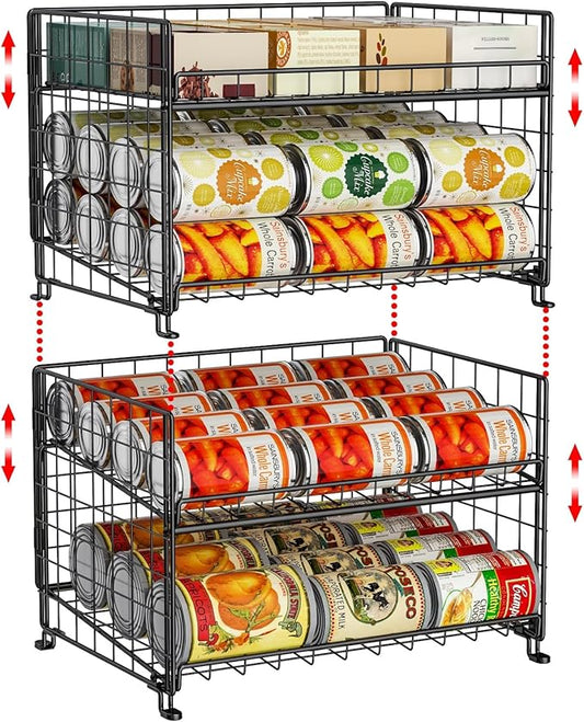 2-Pack Stackable Rack Organizer, Storage for Kitchen Pantry Cabinet, Holders for Food, Multifunctional Dispenser for Snacks Soda