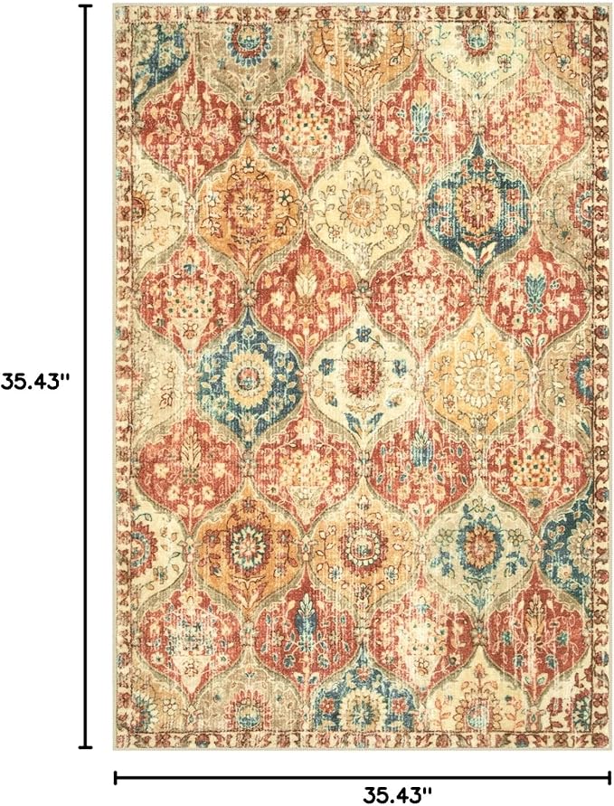 Lahome Moroccan Machine Washable Rugs for Living Room, 4x6 Rug for Bedroom Non-Slip Vintage Trellis Ultra-Thin Throw Carpet for Dining Room Office Nursery, Red/Orange