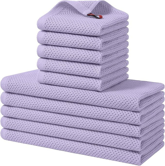 Homaxy 100% Cotton Kitchen Towels and Dishcloths Set, 12 x 12 Inches and 13 x 28 Inches, Set of 10 Bulk Kitchen Towels Set, Ultra Soft Absorbent Dish Cloths for Washing Dishes, Lavender