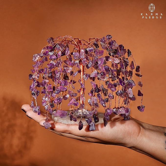 Amethyst Crystal Tree of Life Chakra Healing, Home and Office Desk Decor, Feng Shui Bonsai Trees for Postive Energy, Money, Good Luck, Christmas Decor, Spiritual Birthday Gifts for Women, Mom