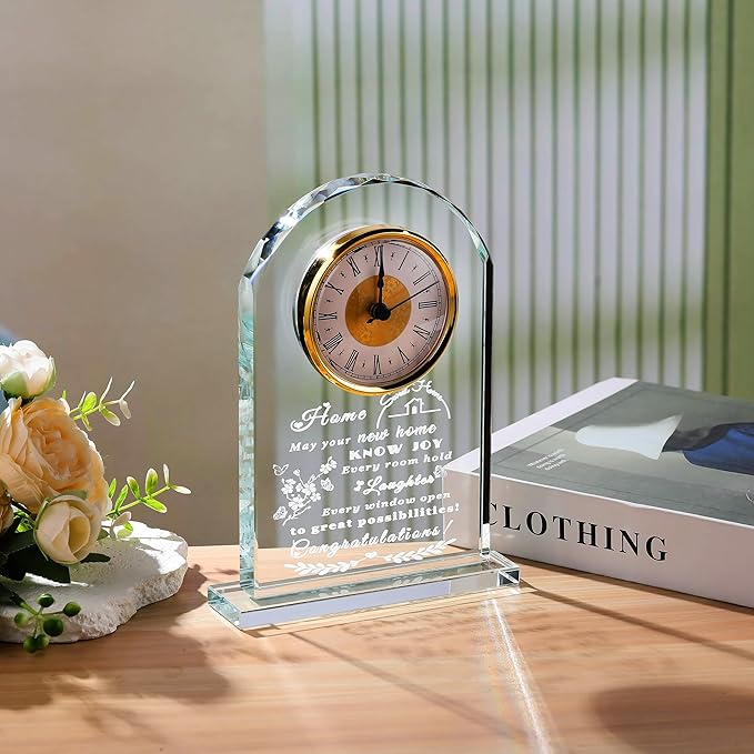 Qianwei House Warming Gifts New Home - Crystal Clock New Home Gifts for Home Decor with Led - Best Unique Housewarming Decor Gift Ideas for New House Homeowner Men Friend Family