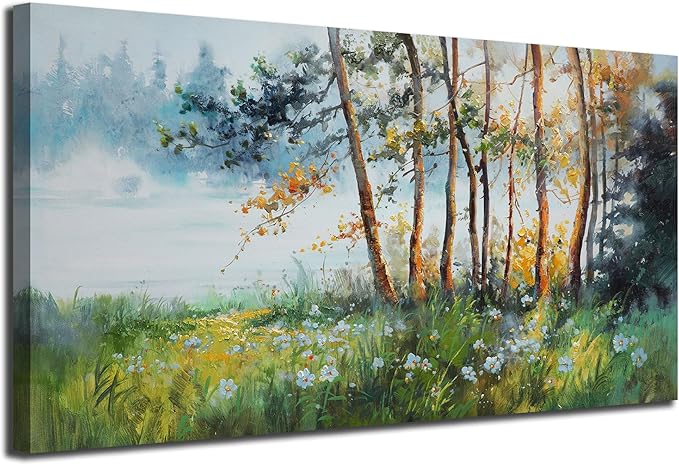 Ardemy Wall Art Green Tree wall decor living room Landscape Textured Nature Flower Canvas Wall Picture Bedroom Forest Painting Artwork Bathroom Kitchen Home Office, 40"x20"